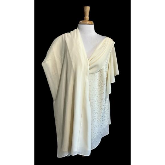 R&M RICHARDS Top w/ Attached Shawl Collar & Pants Ivory Chiffon Evening Set 18W - Picture 1 of 5